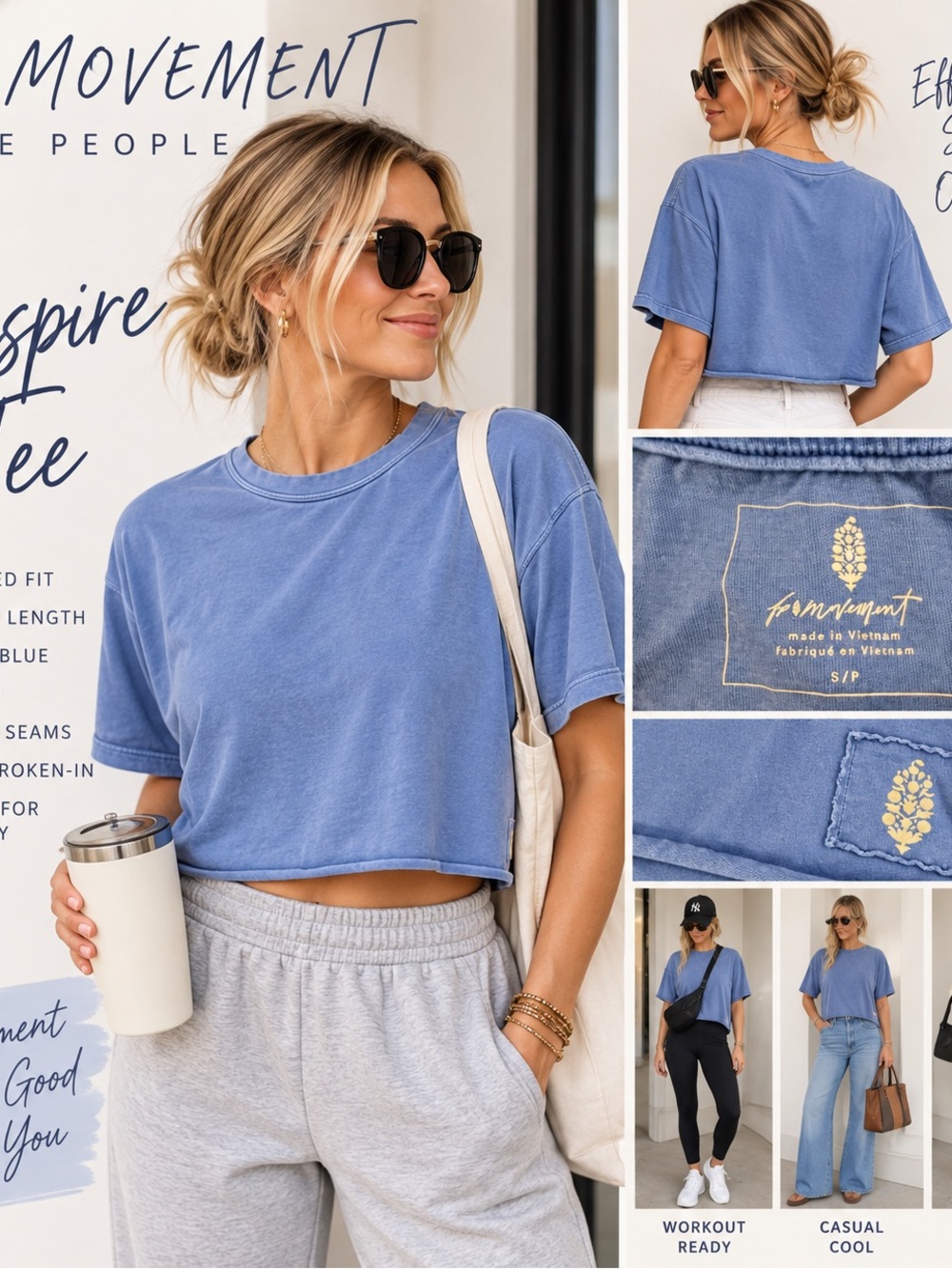 Free People Washed Blue Cropped Tee - Casual Boxy Crop